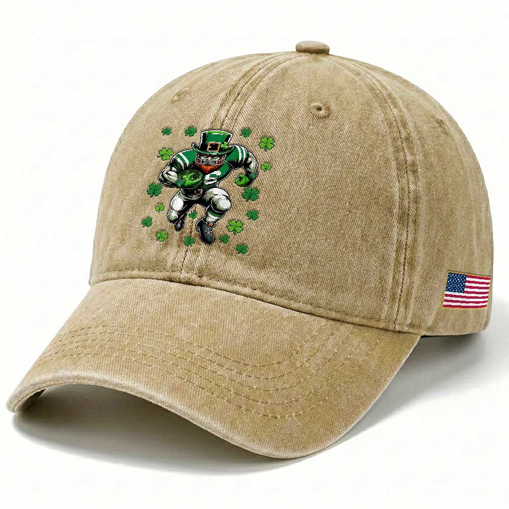 Leprechaun Football Dabbing Pose Washed Cotton Baseball Cap Lucky Irish Gift TS12 Print Your Wear