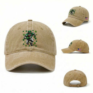 Leprechaun Football Dabbing Pose Washed Cotton Baseball Cap Lucky Irish Gift TS12 Washed Cap Universal Fit Khaki Print Your Wear