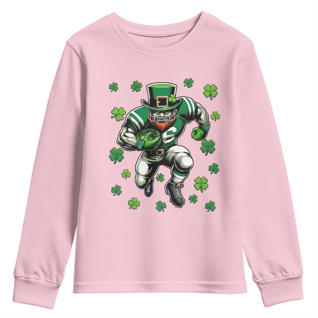 Leprechaun Football Dabbing Pose Youth Sweatshirt Lucky Irish Gift TS12 Light Pink Print Your Wear