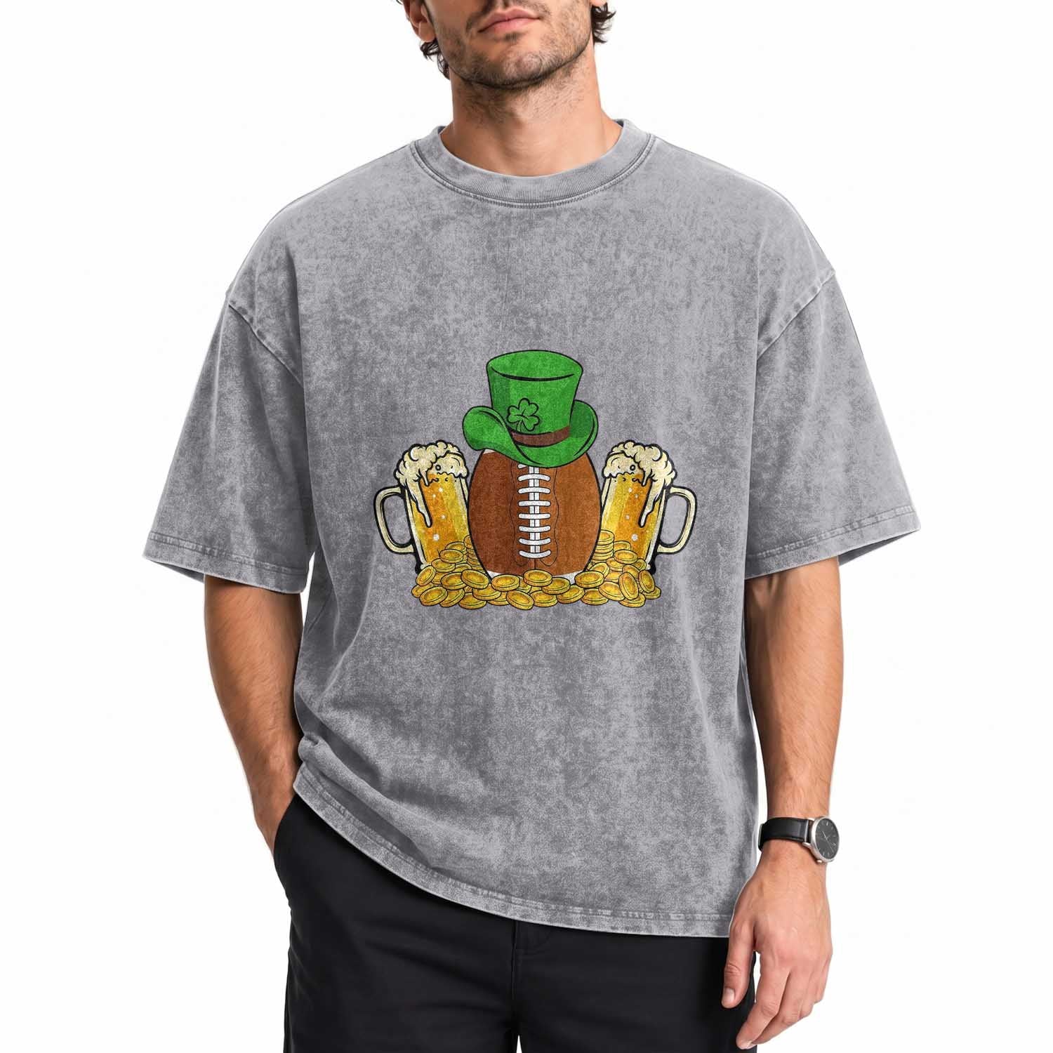 Funny Leprechaun Hat American Football Washed Cotton T-Shirt