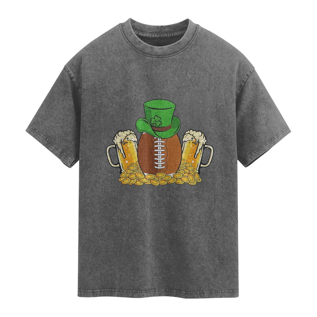 Funny Leprechaun Hat American Football Washed Cotton T-Shirt