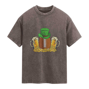 Funny Leprechaun Hat American Football Washed Cotton T-Shirt