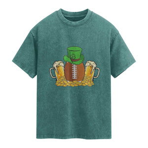 Funny Leprechaun Hat American Football Washed Cotton T-Shirt
