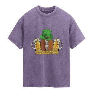 Funny Leprechaun Hat American Football Washed Cotton T-Shirt