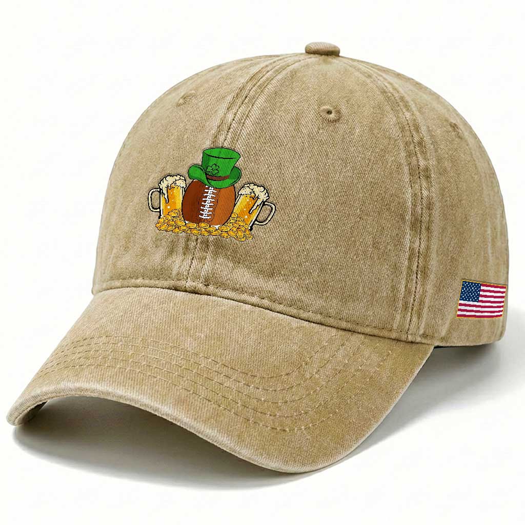 Funny Leprechaun Hat American Football Washed Cotton Baseball Cap TS12 Print Your Wear