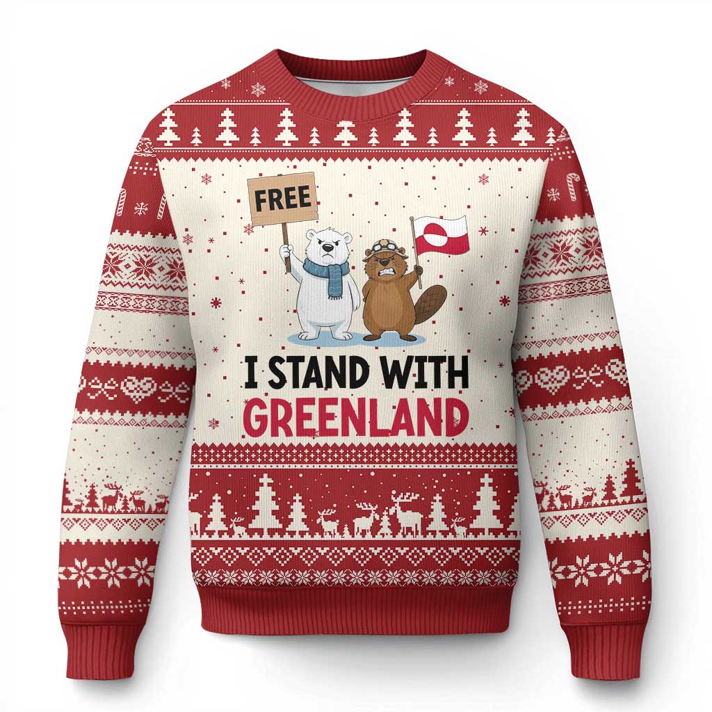 I Stand With Greenland Ugly Christmas Sweater Anti Authoritarian Political Gag Gift TS12 Beige Red Print Your Wear