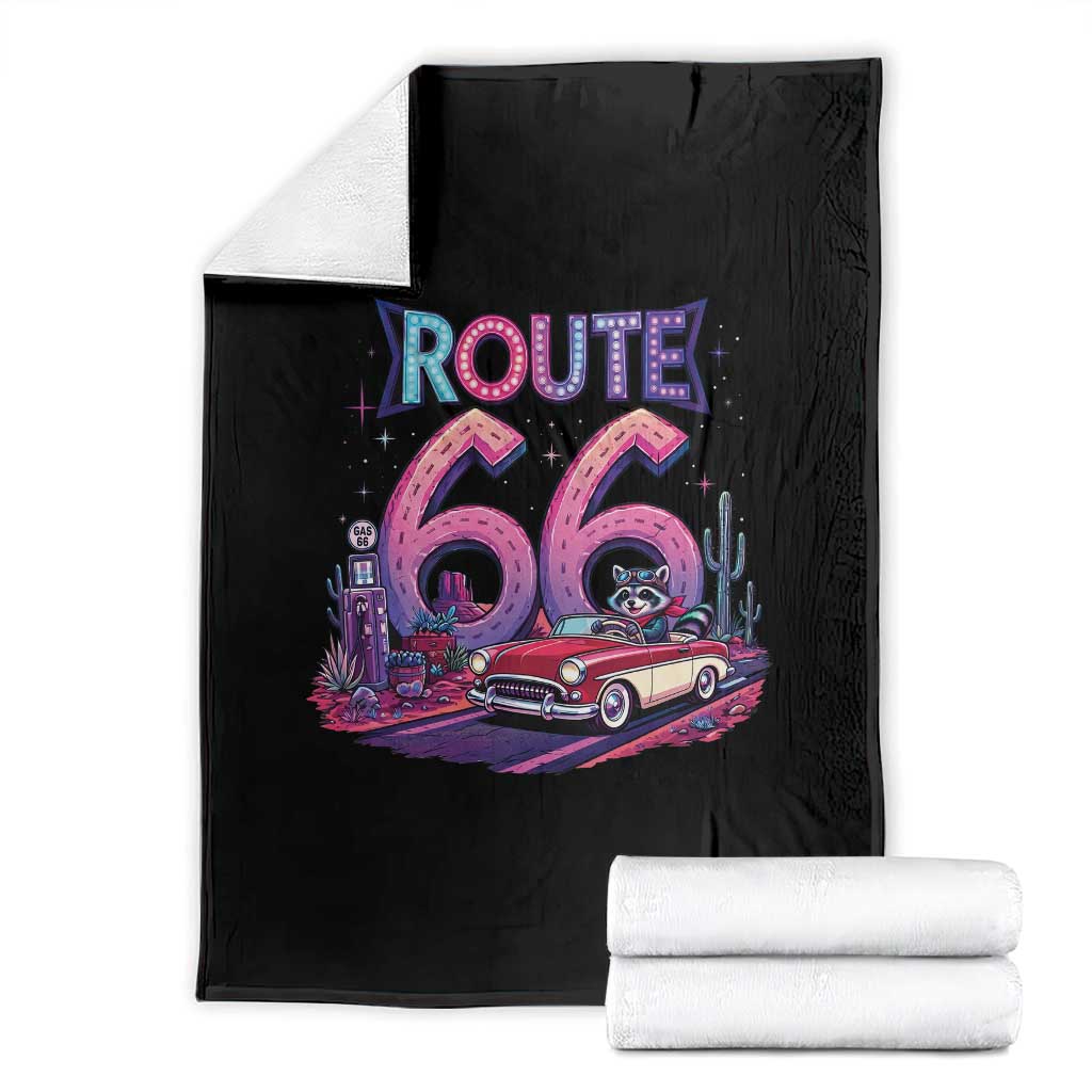 Route Highway 66 Americana Adventure Throw Blanket Cute Raccoon Driving Car TS12 Black Print Your Wear