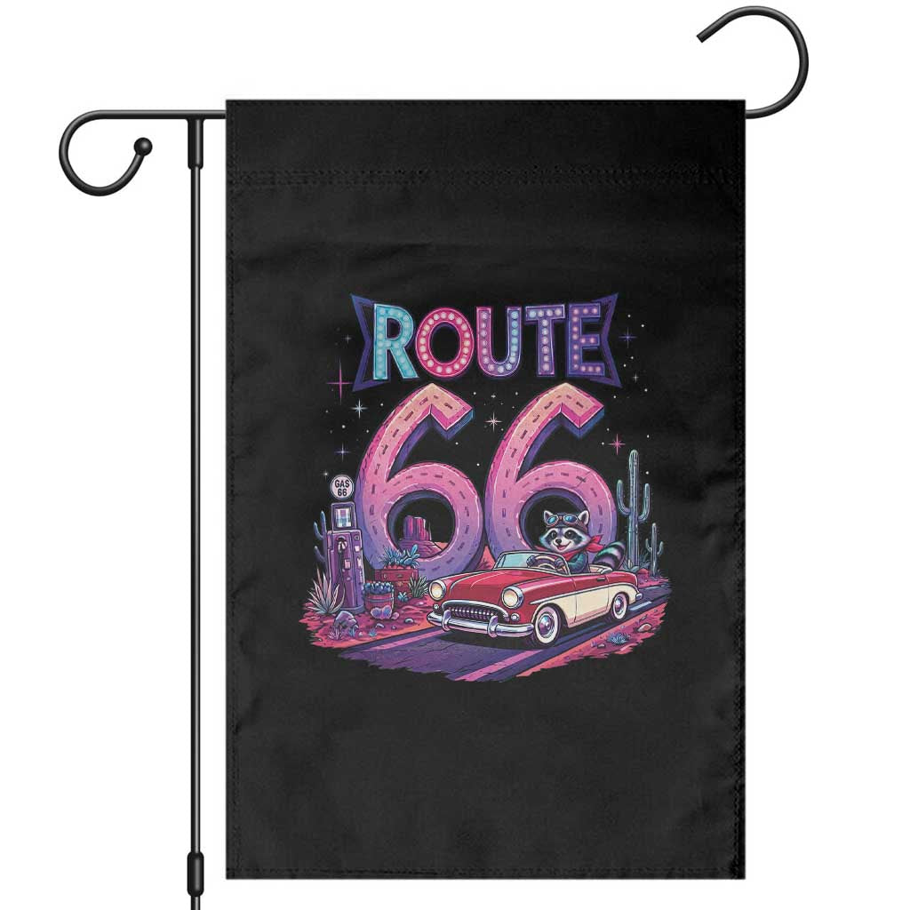 Route Highway 66 Americana Adventure Garden Flag Cute Raccoon Driving Car TS12 Black Print Your Wear