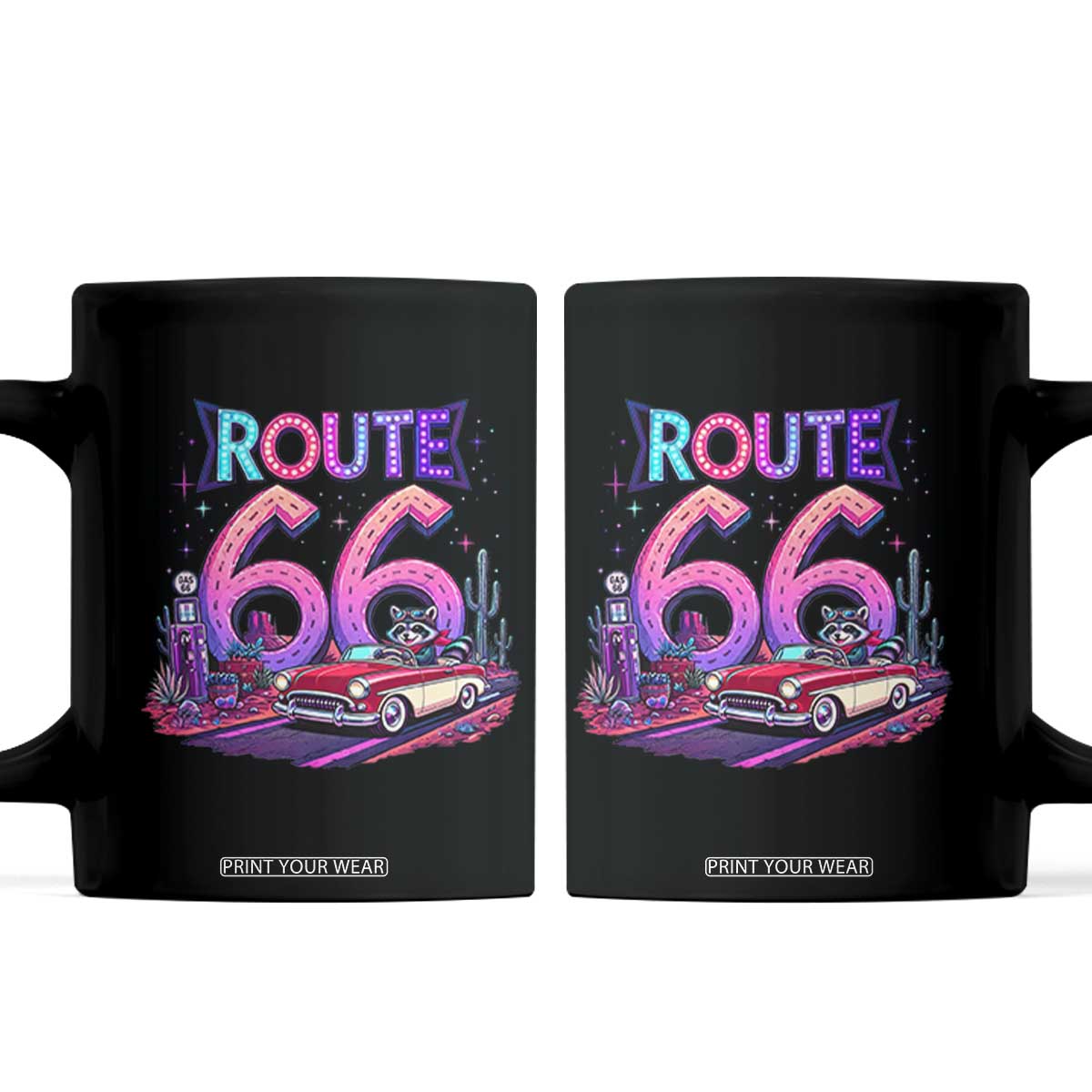 Route Highway 66 Americana Adventure Coffee Mug Cute Raccoon Driving Car TS12 Black Print Your Wear