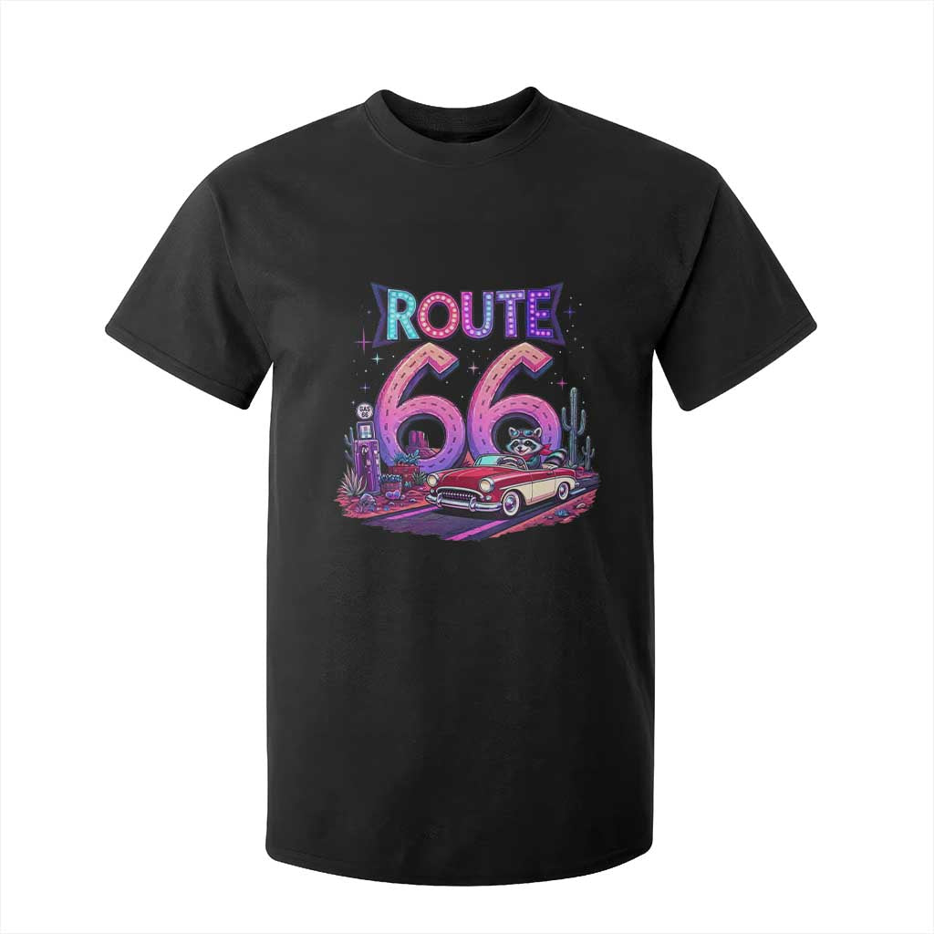 Route Highway 66 Americana Adventure T Shirt For Kid Cute Raccoon Driving Car TS12 Black Print Your Wear