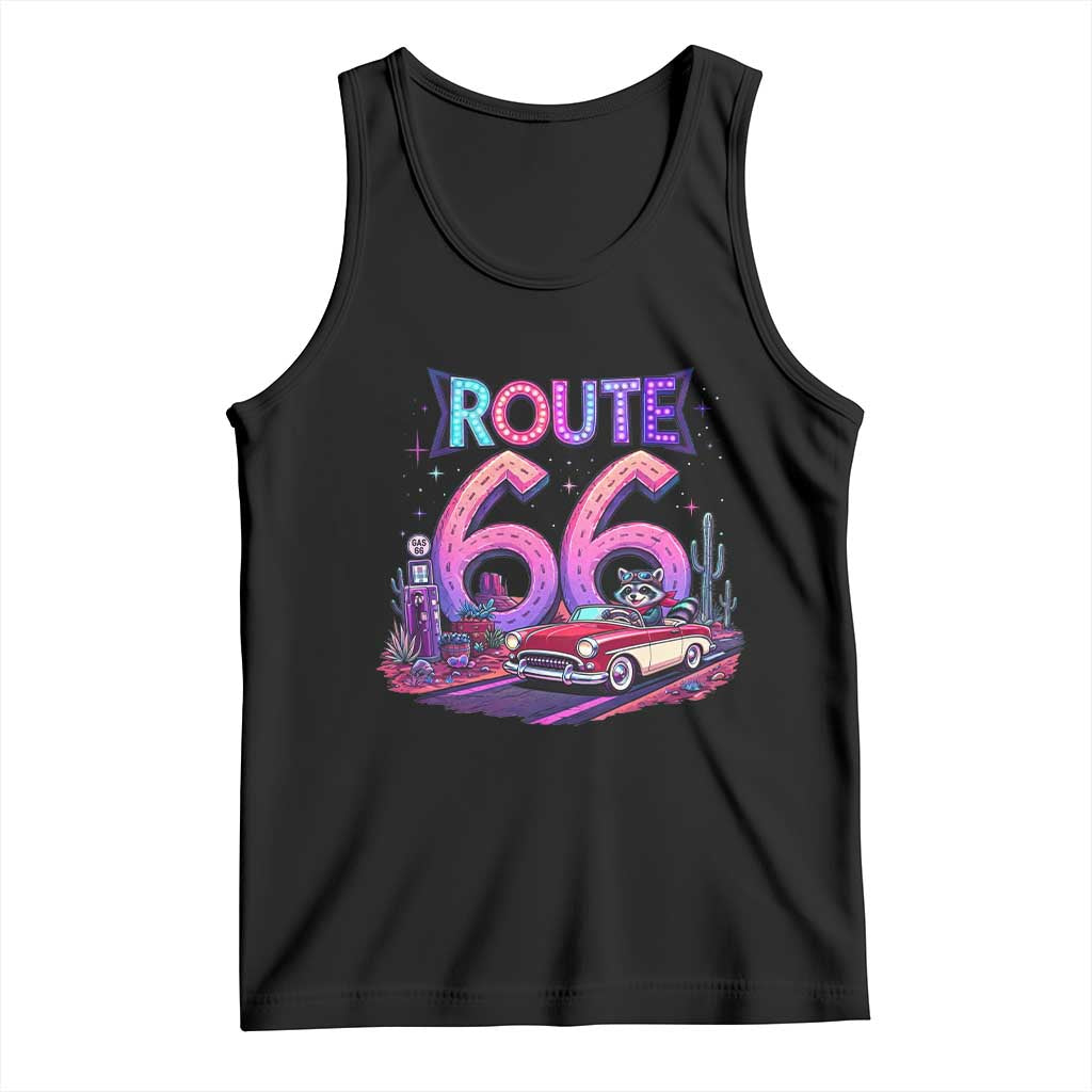 Route Highway 66 Americana Adventure Tank Top Cute Raccoon Driving Car TS12 Black Print Your Wear