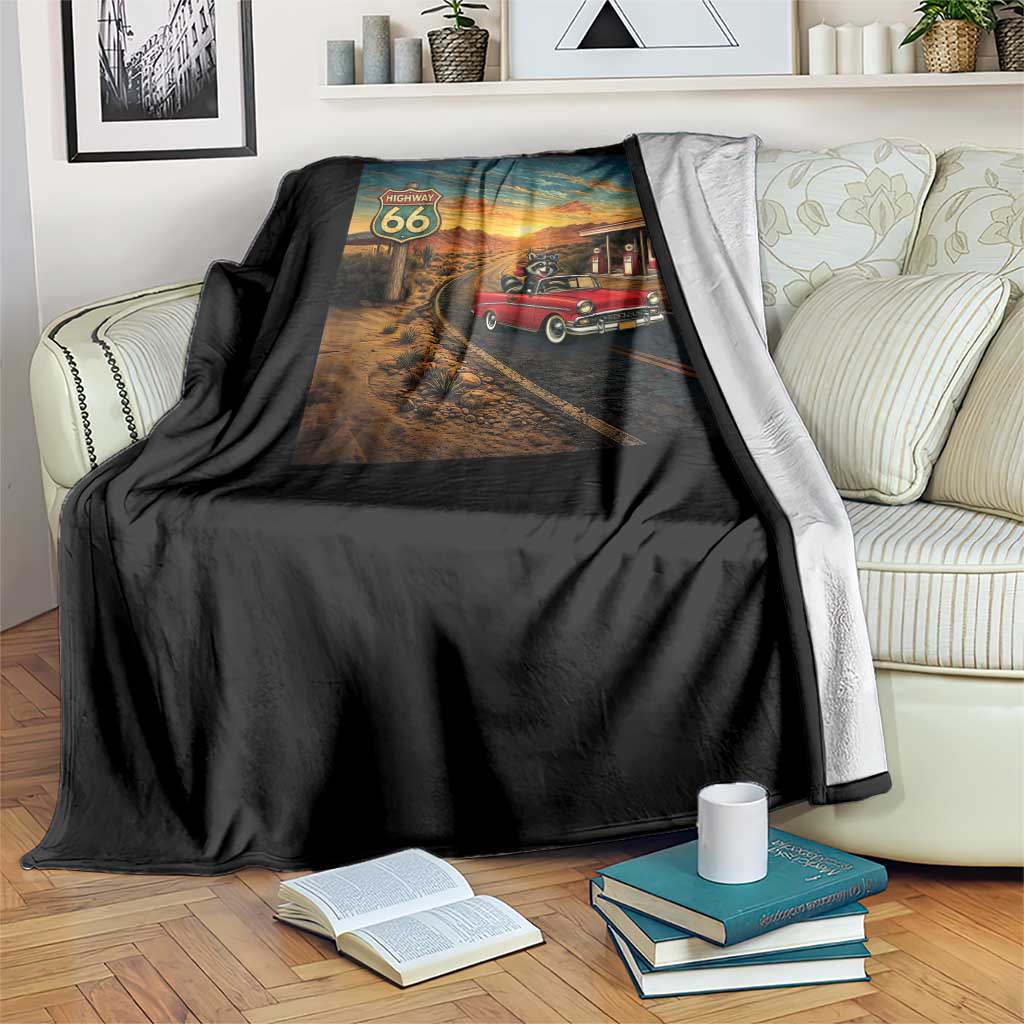 Route Highway 66 Raccoon Throw Blanket Americana Road Trip TS12 Print Your Wear