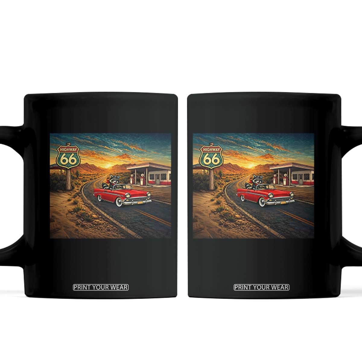 Route Highway 66 Raccoon Coffee Mug Americana Road Trip TS12 Black Print Your Wear
