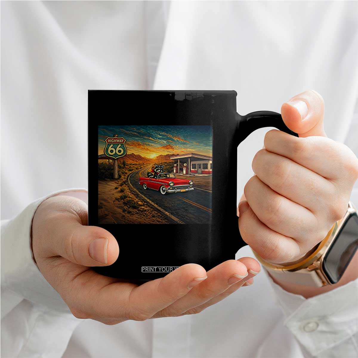 Route Highway 66 Raccoon Coffee Mug Americana Road Trip TS12 Print Your Wear
