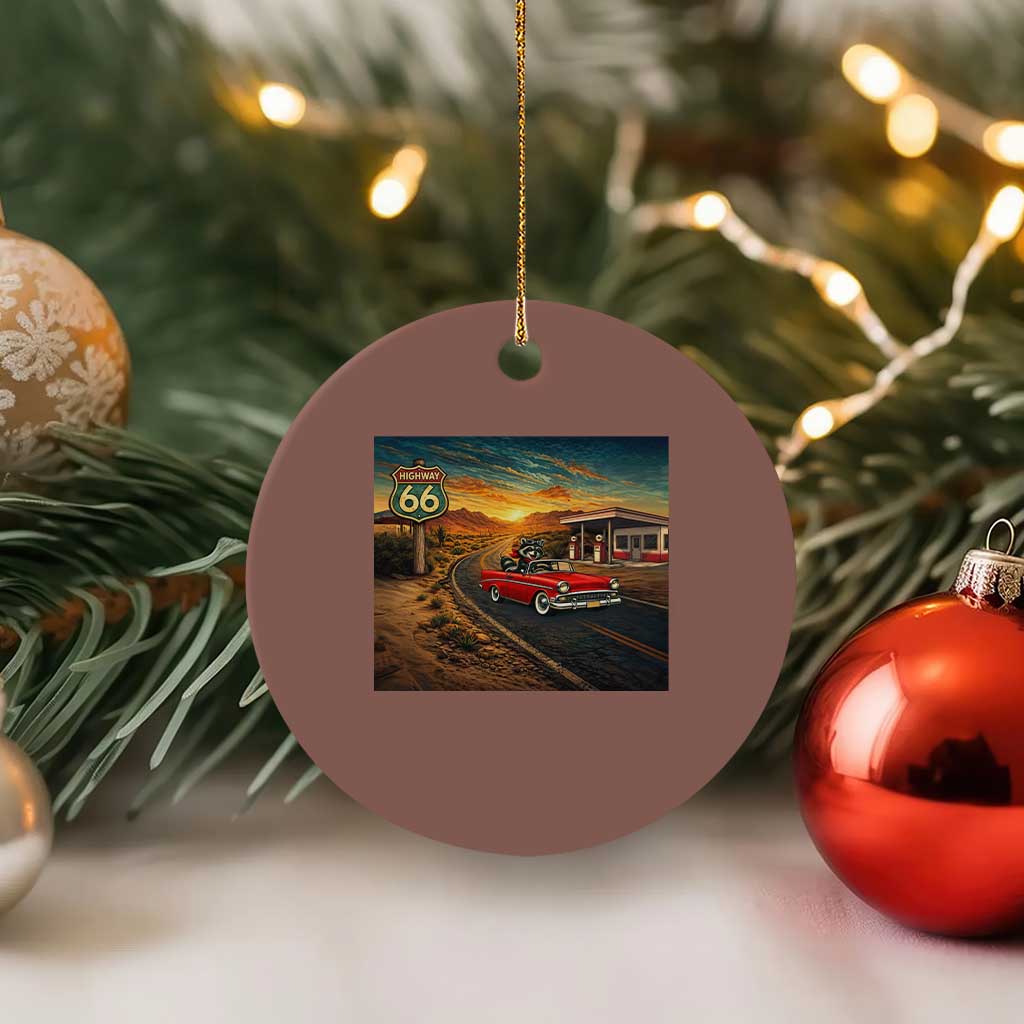 Route Highway 66 Raccoon Ceramic Ornament Americana Road Trip TS12 1pc Mocha Print Your Wear