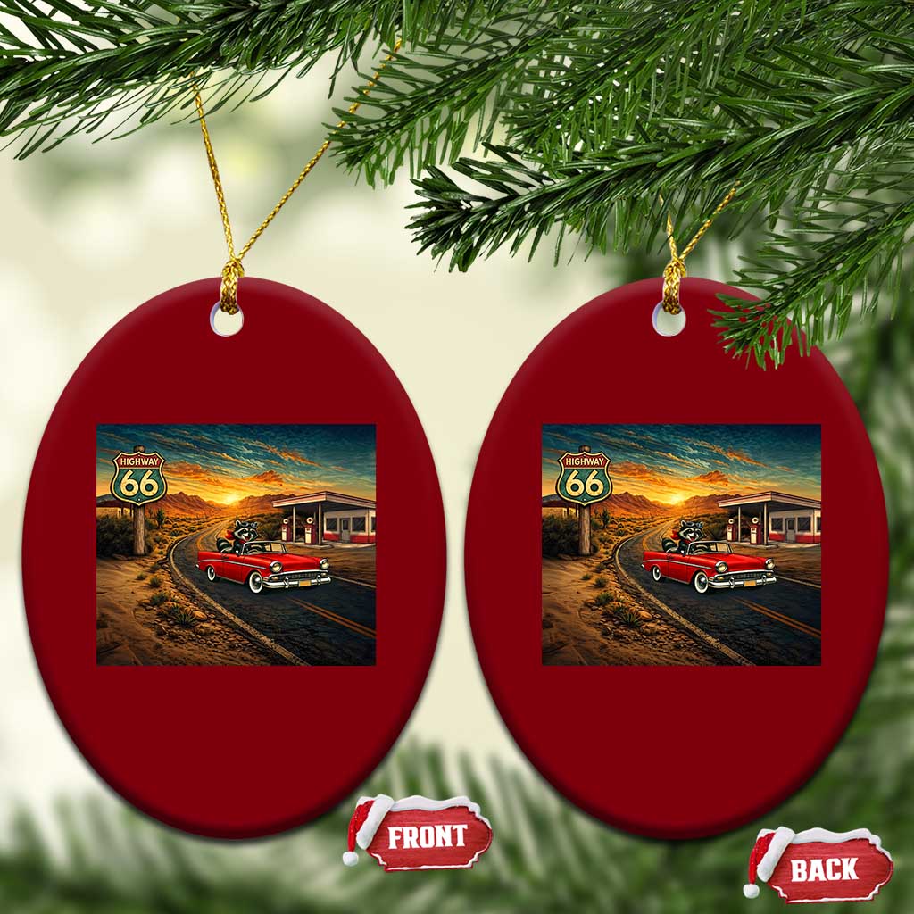 Route Highway 66 Raccoon Ceramic Ornament Americana Road Trip TS12 Print Your Wear