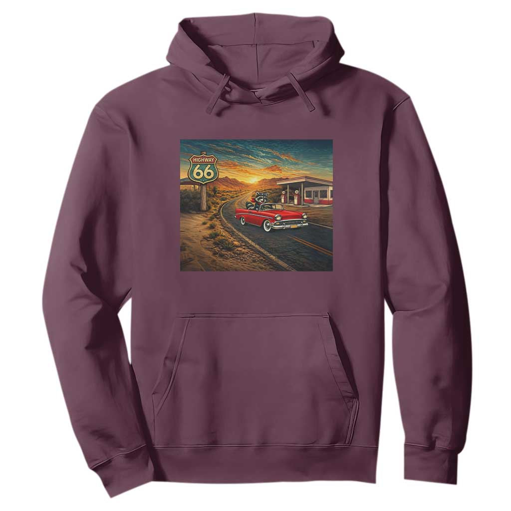 Route Highway 66 Raccoon Hoodie Americana Road Trip TS12 Maroon Print Your Wear