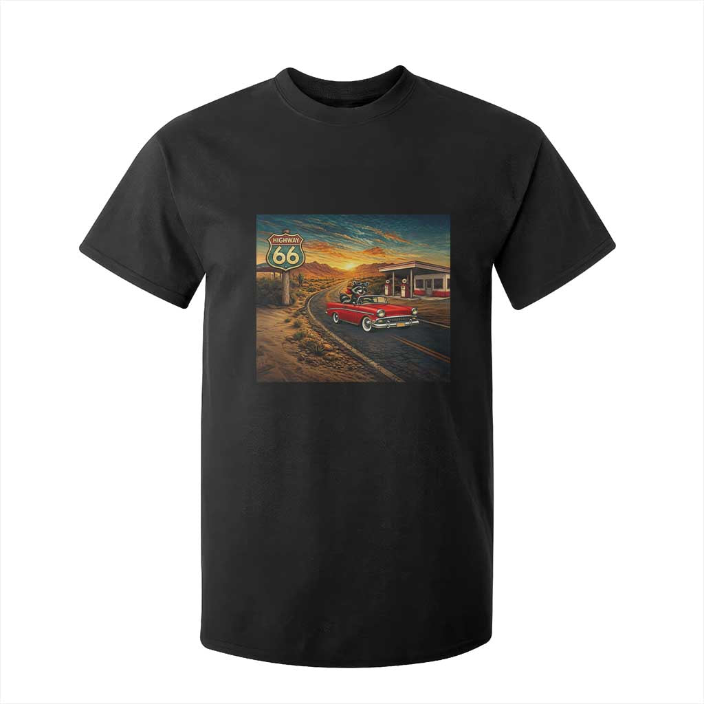 Route Highway 66 Raccoon T Shirt For Kid Americana Road Trip TS12 Black Print Your Wear