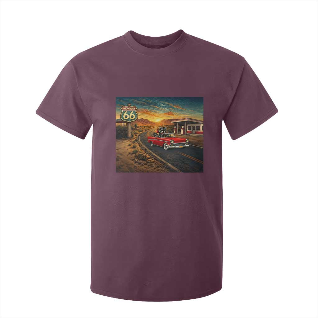 Route Highway 66 Raccoon T Shirt For Kid Americana Road Trip TS12 Maroon Print Your Wear