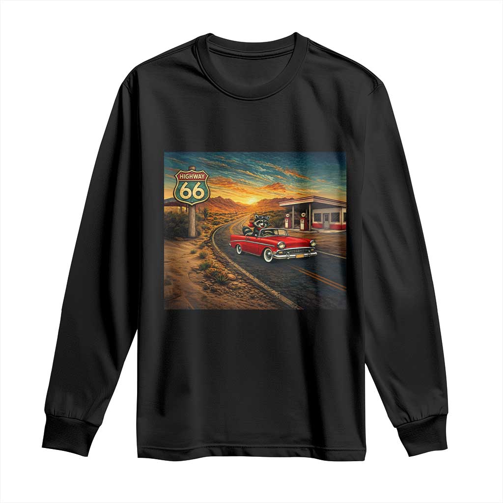 Route Highway 66 Raccoon Long Sleeve Shirt Americana Road Trip TS12 Black Print Your Wear