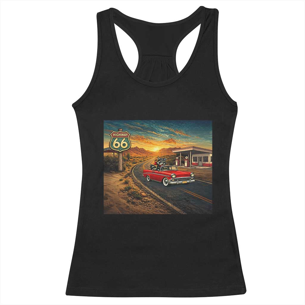 Route Highway 66 Raccoon Racerback Tank Top Americana Road Trip TS12 Black Print Your Wear