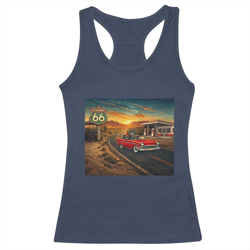 Route Highway 66 Raccoon Racerback Tank Top Americana Road Trip TS12 Navy Print Your Wear