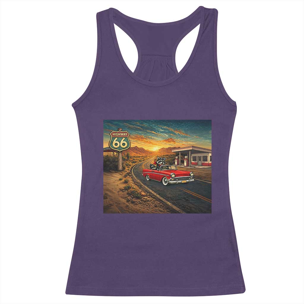 Route Highway 66 Raccoon Racerback Tank Top Americana Road Trip TS12 Purple Print Your Wear