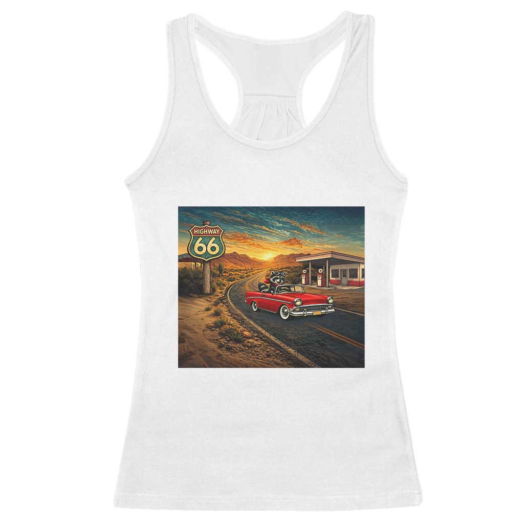 Route Highway 66 Raccoon Racerback Tank Top Americana Road Trip TS12 White Print Your Wear