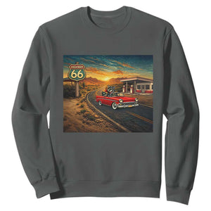 Route Highway 66 Raccoon Sweatshirt Americana Road Trip TS12 Dark Heather Print Your Wear