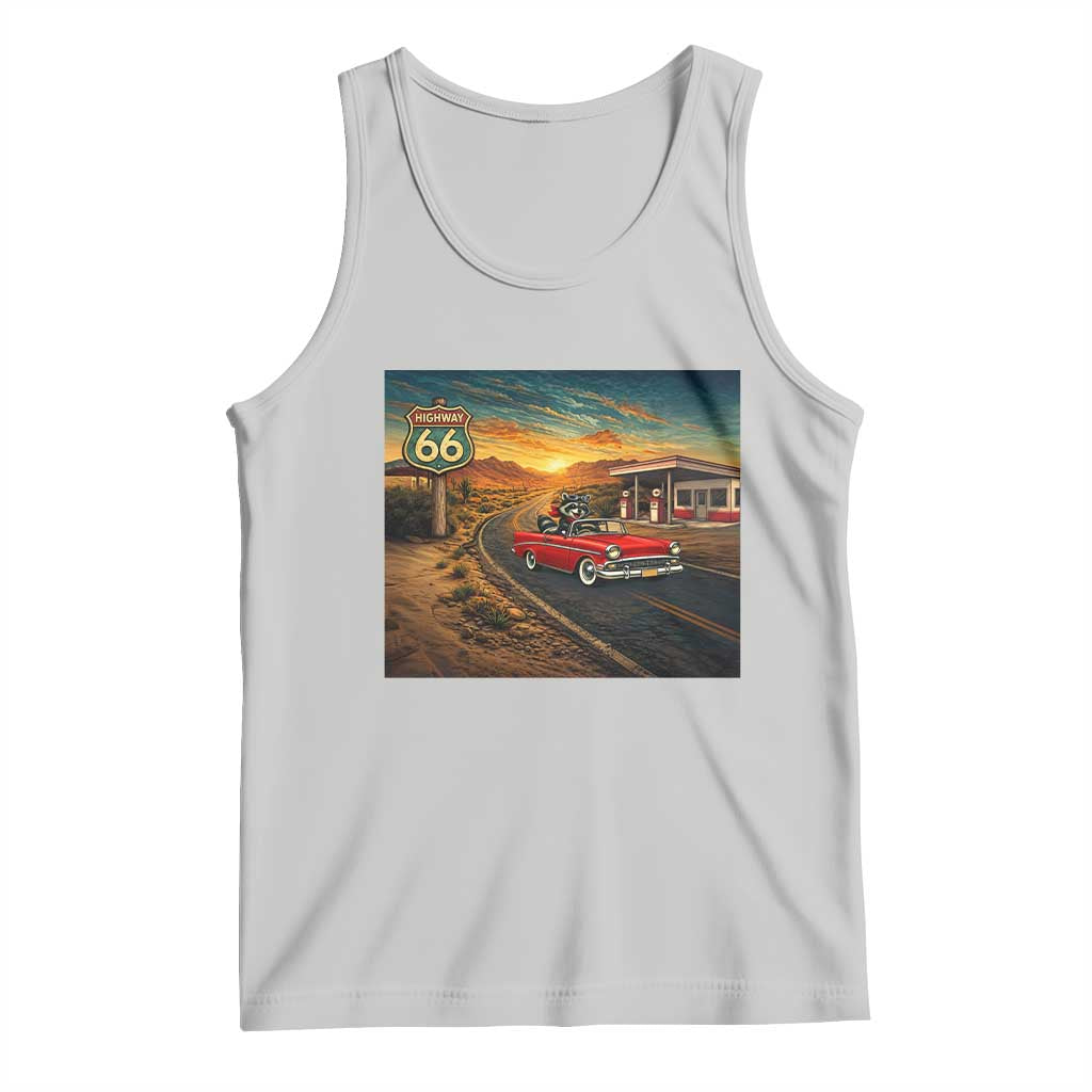 Route Highway 66 Raccoon Tank Top Americana Road Trip TS12 Ash Print Your Wear