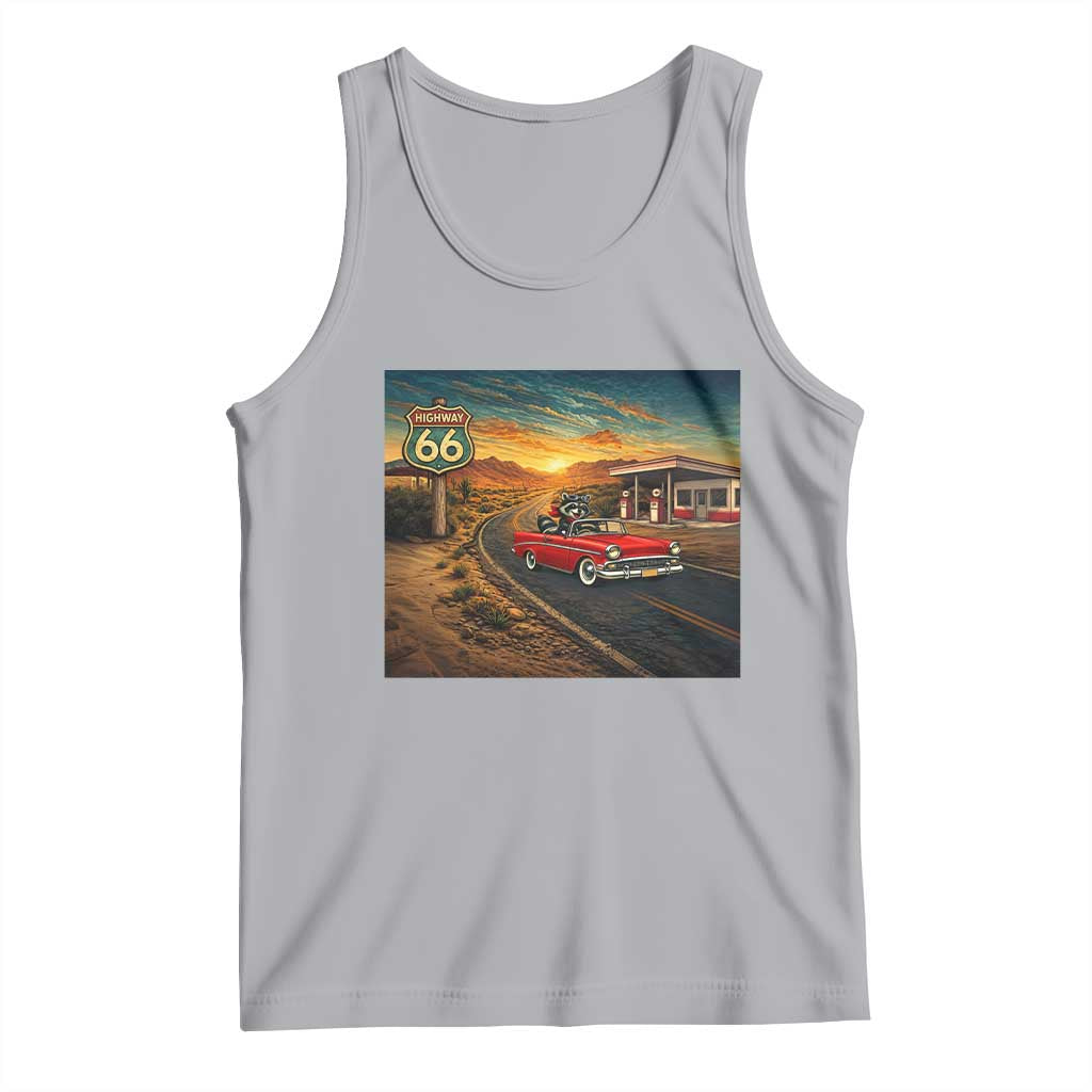 Route Highway 66 Raccoon Tank Top Americana Road Trip TS12 Athletic Heather Print Your Wear