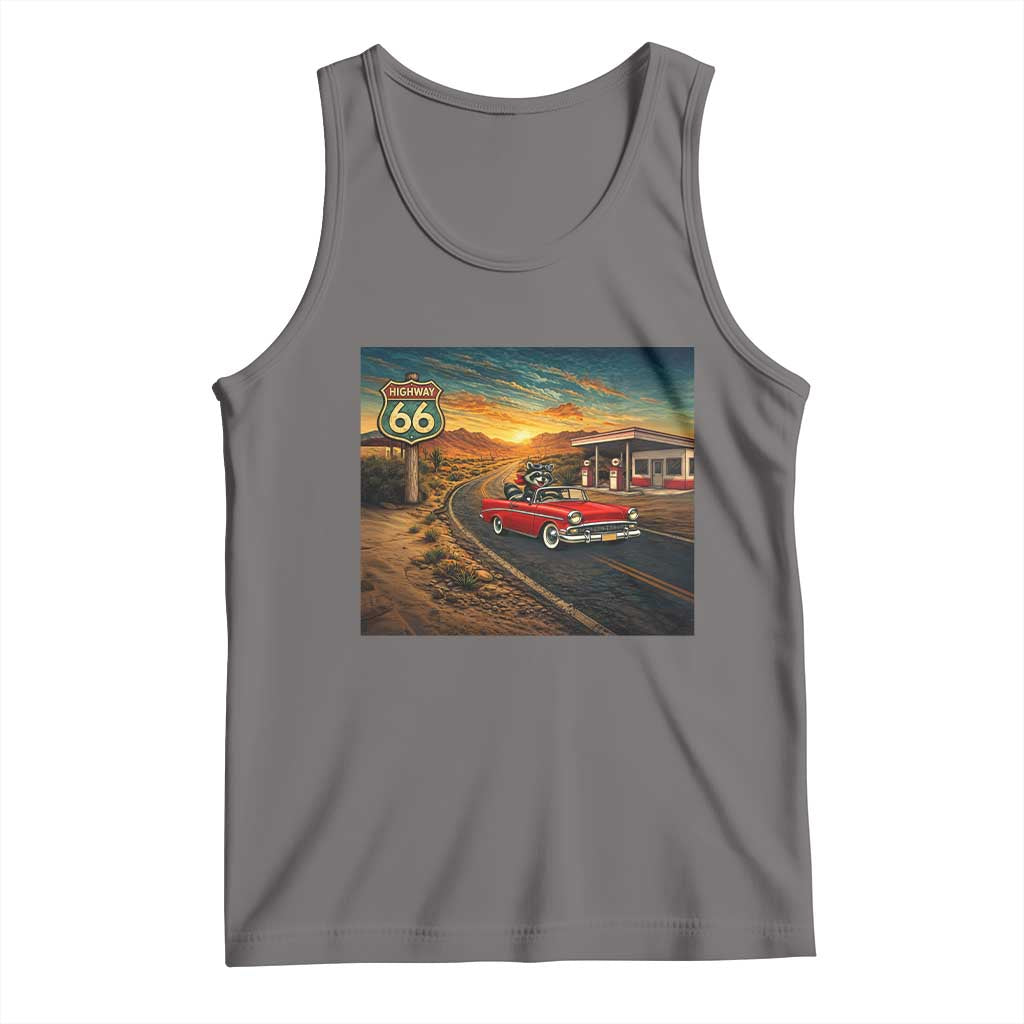 Route Highway 66 Raccoon Tank Top Americana Road Trip TS12 Deep Heather Print Your Wear