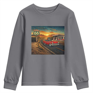 Route Highway 66 Raccoon Youth Sweatshirt Americana Road Trip TS12 Charcoal Print Your Wear