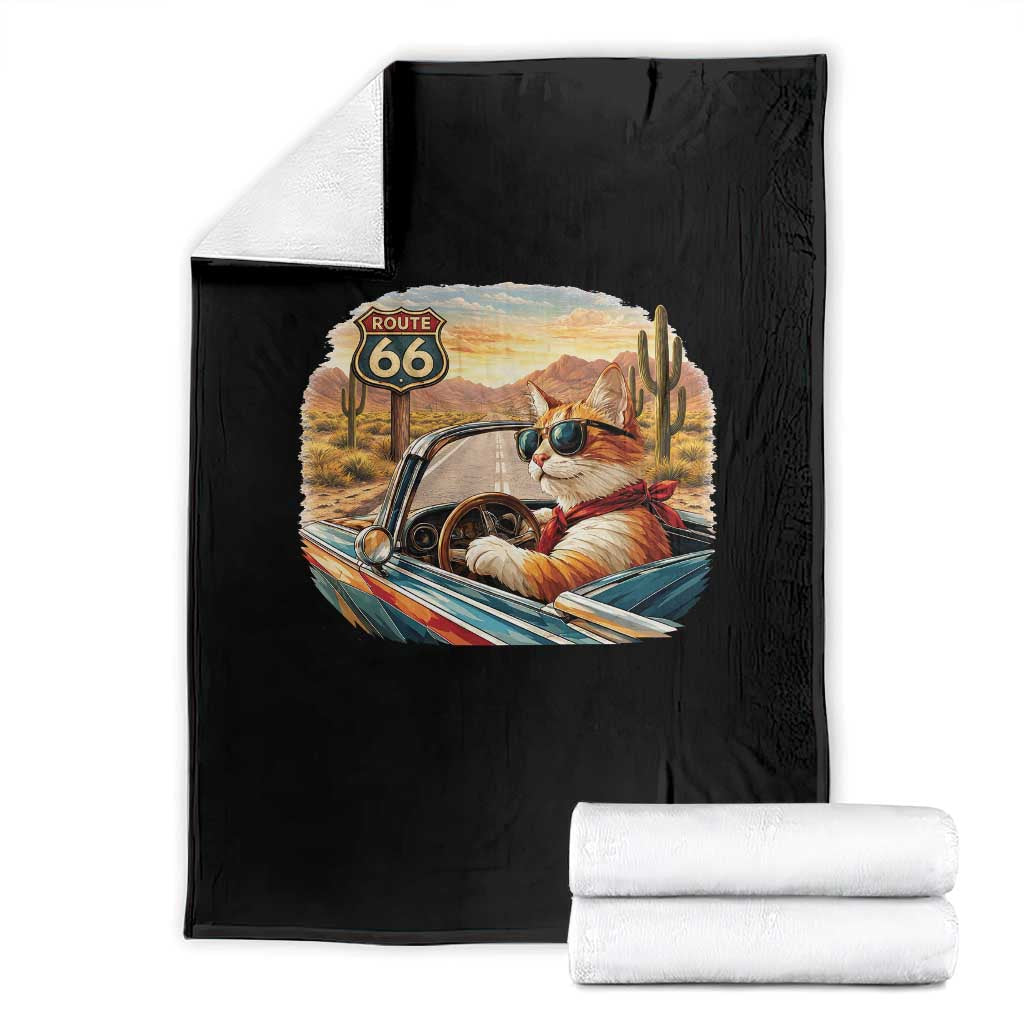 Route Highway 66 Cat Throw Blanket Americana Road Trip TS12 Black Print Your Wear