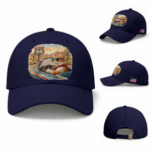 Route Highway 66 Cat Baseball Cap Americana Road Trip TS12 Baseball Cap Universal Fit Dark Blue Print Your Wear