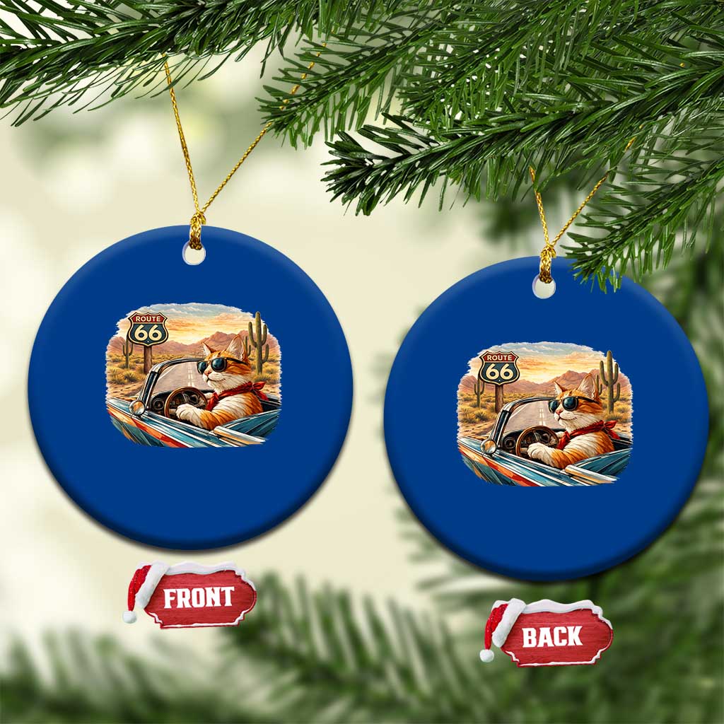 Route Highway 66 Cat Ceramic Ornament Americana Road Trip TS12 1pc Blue Print Your Wear