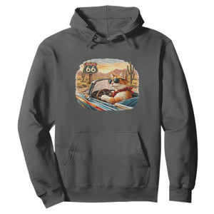 Route Highway 66 Cat Hoodie Americana Road Trip TS12 Dark Heather Print Your Wear
