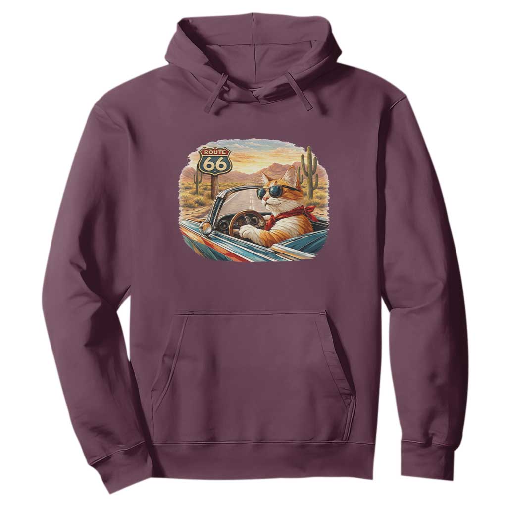 Route Highway 66 Cat Hoodie Americana Road Trip TS12 Maroon Print Your Wear