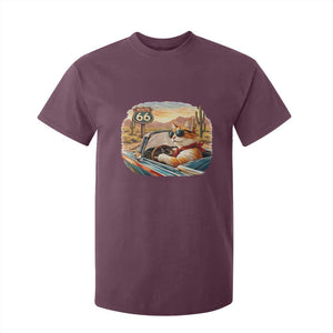 Route Highway 66 Cat T Shirt For Kid Americana Road Trip TS12 Maroon Print Your Wear