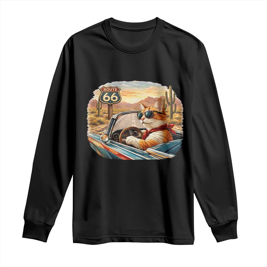 Route Highway 66 Cat Long Sleeve Shirt Americana Road Trip TS12 Black Print Your Wear