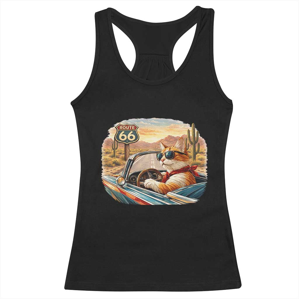 Route Highway 66 Cat Racerback Tank Top Americana Road Trip TS12 Black Print Your Wear