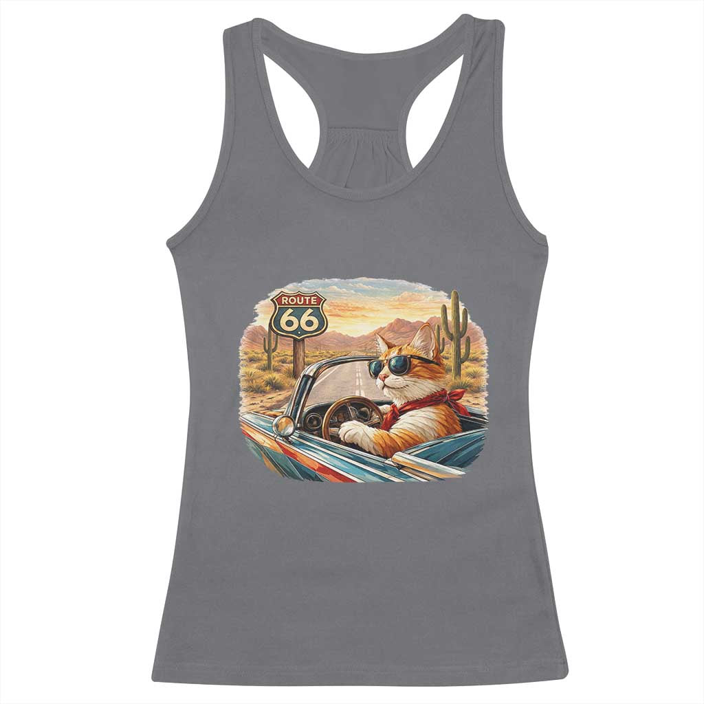 Route Highway 66 Cat Racerback Tank Top Americana Road Trip TS12 Charcoal Print Your Wear