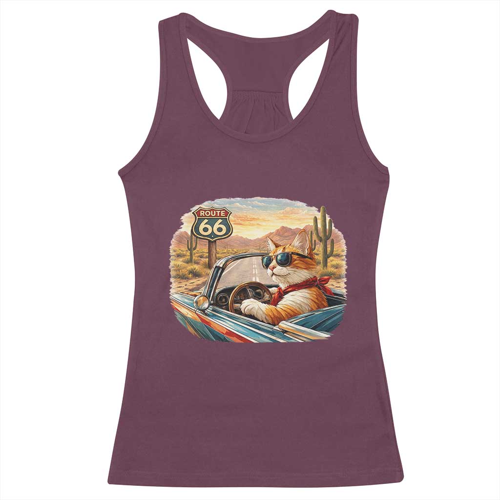 Route Highway 66 Cat Racerback Tank Top Americana Road Trip TS12 Maroon Print Your Wear