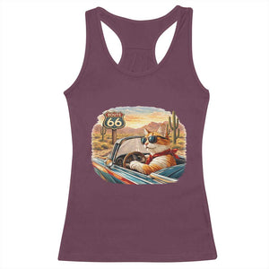 Route Highway 66 Cat Racerback Tank Top Americana Road Trip TS12 Maroon Print Your Wear