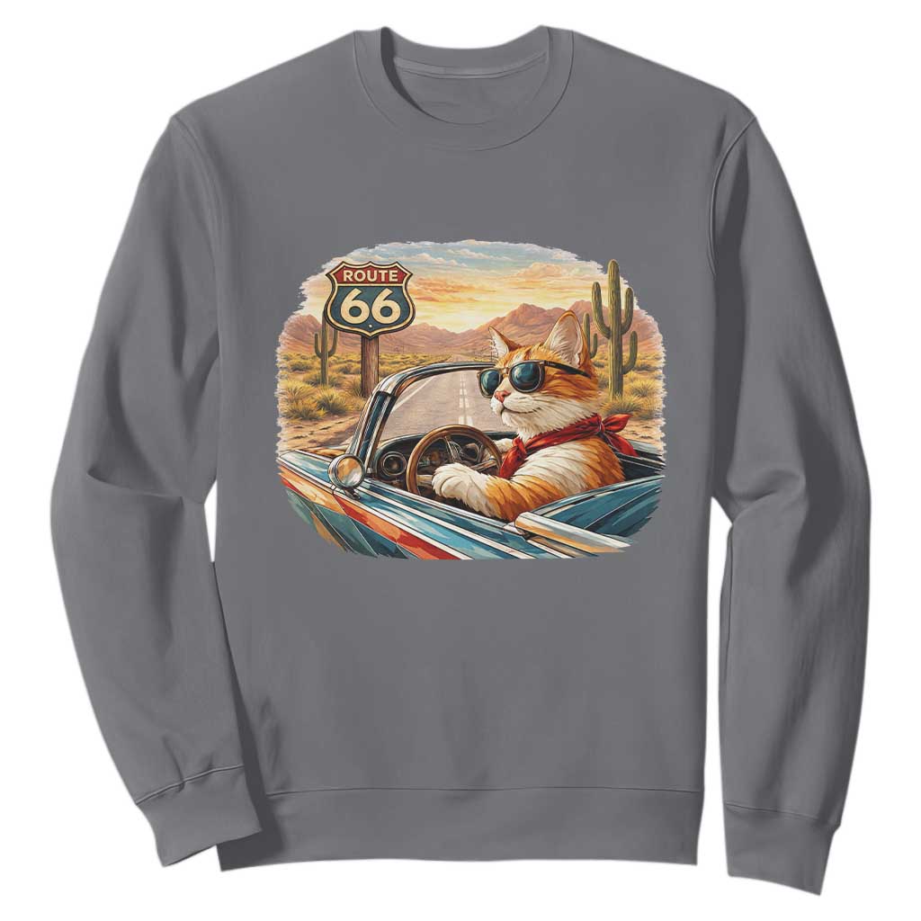 Route Highway 66 Cat Sweatshirt Americana Road Trip TS12 Charcoal Print Your Wear