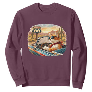 Route Highway 66 Cat Sweatshirt Americana Road Trip TS12 Maroon Print Your Wear