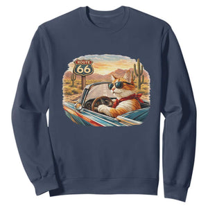 Route Highway 66 Cat Sweatshirt Americana Road Trip TS12 Navy Print Your Wear