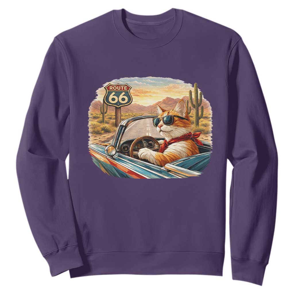 Route Highway 66 Cat Sweatshirt Americana Road Trip TS12 Purple Print Your Wear