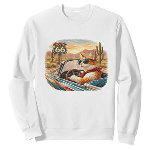 Route Highway 66 Cat Sweatshirt Americana Road Trip TS12 White Print Your Wear