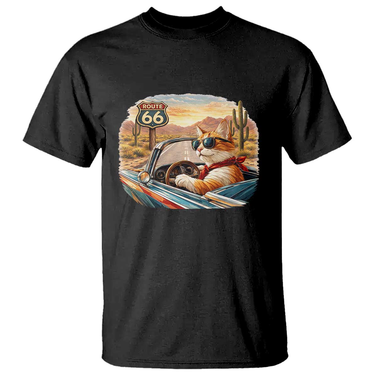 Route Highway 66 Cat T Shirt Americana Road Trip TS12 Black Print Your Wear